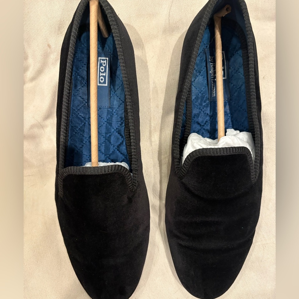 Men’s black velvet Ralph lauren polo tux slippers